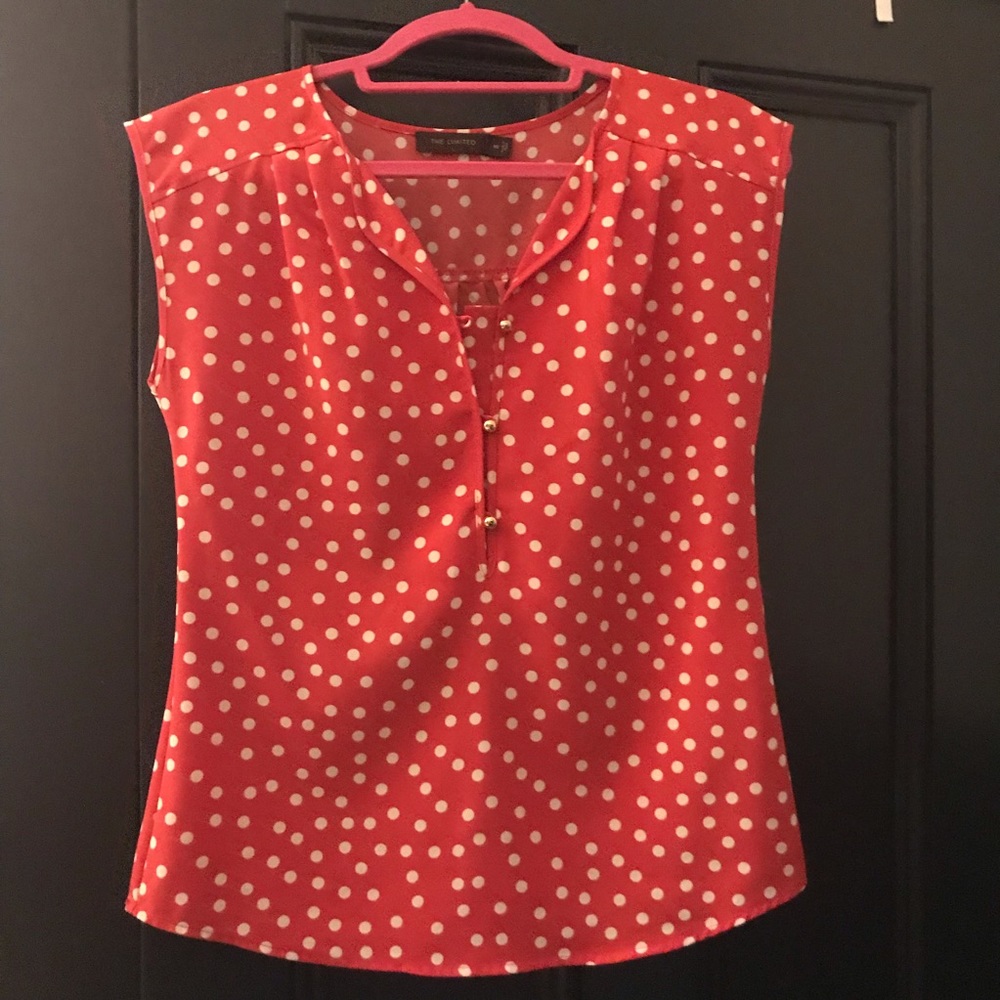 The Limited Coral & White Polka Dot Top - Picture 2 of 5